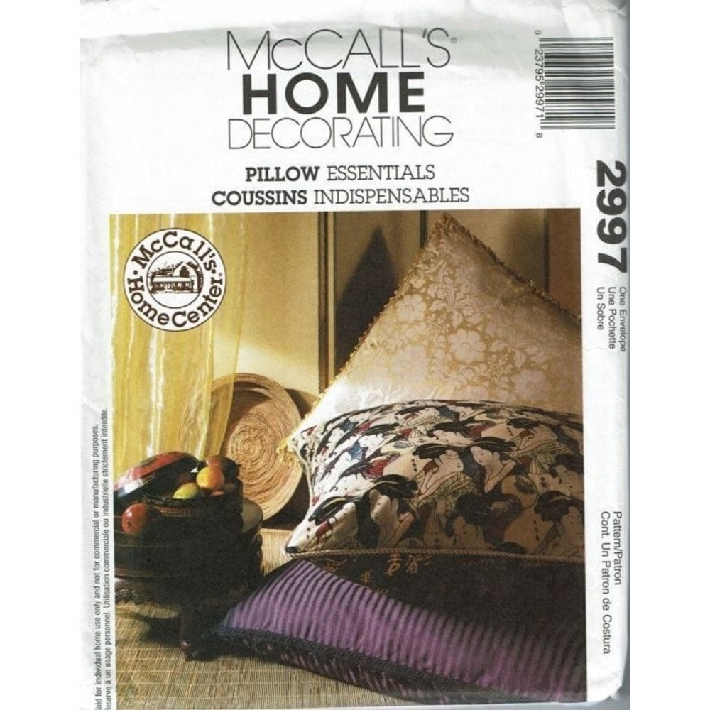McCall's Sewing Pattern 2997 Adult OS Home Decor Pillow Essentials Uncut FF